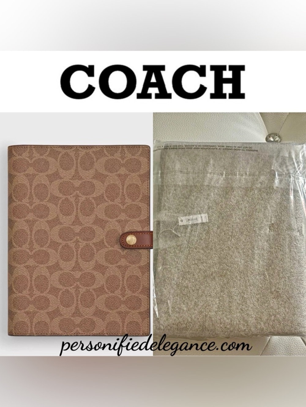 NEW Coach Signature Print Tan Brown Coated Canvas Leather Notebook Journal